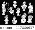 Black and White illustration of Ancient Rome Sculptures 117880637