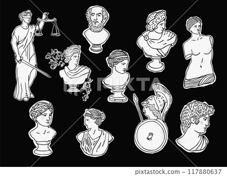 Black and White illustration of Ancient Rome Sculptures 117880637