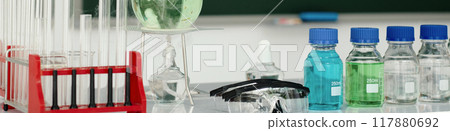 Laboratory Glassware and Equipment on Benchtop Laboratory Glassware and Equipment on Benchtop 117880692