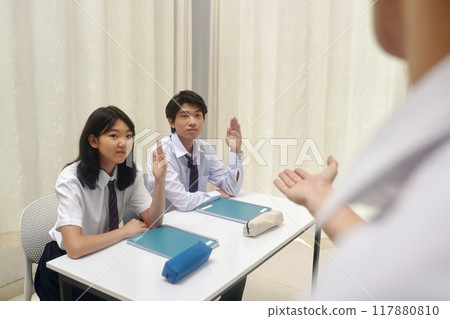 Participating in Classroom Discussion During School Lesson 117880810