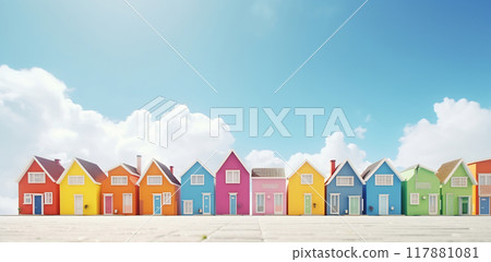 Spectrum of Toy Houses Against Sky Spectrum of Toy Houses Against Sky 117881081