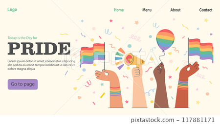 Diverse people hands holding LGBT flag pride banner. LGBT elements pride month illustration Diverse people hands holding LGBT flag pride banner. LGBT elements pride month illustration 117881171