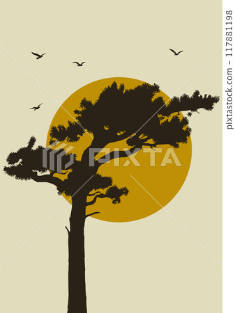 Summer landscape sunset aesthetic tree silhouette poster. Wall art banner wallpaper background 117881198