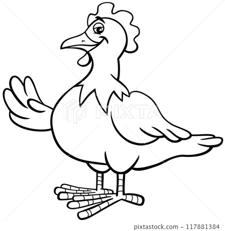 hen farm animal character cartoon illustration coloring page 117881384