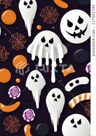 Spooky halloween treats and candy for october holiday, kids autumn party. 117881545