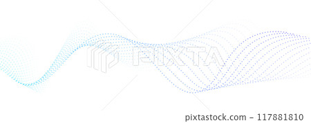 Flowing dots particles wave pattern in blue colors gradient. Vector illustration 117881810