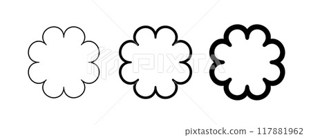 Circle scalloped frame. Scalloped edge round shape border. Simple label and sticker form. Flower silhouette lace frame. Vector illustration isolated on white background 117881962