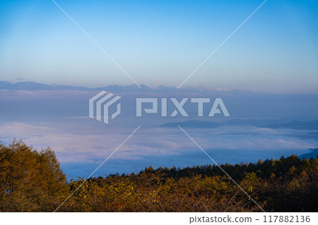 [雲海素材]秋天從高博奇高原看到的面向北阿爾卑斯山的雲海[長野縣] 117882136