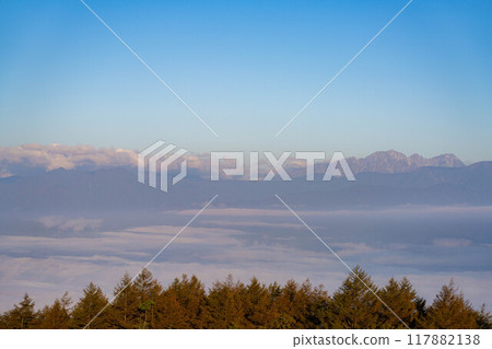 [Sea of clouds] Sea of clouds in the direction of the Northern Alps as seen from Takabocchi Plateau in autumn [Nagano Prefecture] 117882138