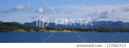 North Sea, farm land and mountains in Rogaland, Norway. North Sea, farm land and mountains in Rogaland, Norway. 117882513