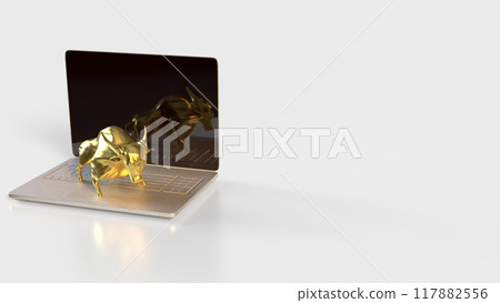 The Gold Bull on laptop for Business concept 3d rendering. The Gold Bull on laptop for Business concept 3d rendering. 117882556