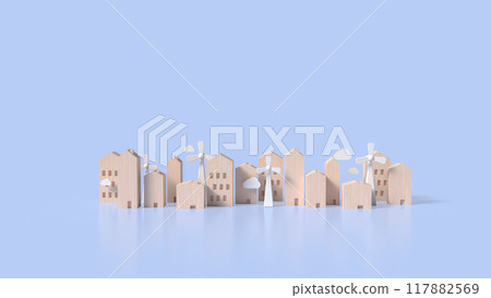 The wood building and Wind turbine for property concept 3d rendering. The wood building and Wind turbine for property concept 3d rendering. 117882569