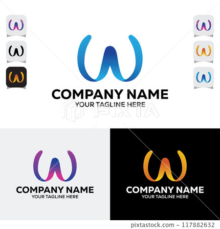 W letter Creative Abstract Hand drown Logo Template	 117882632