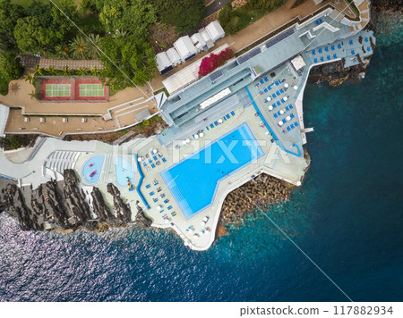 Aerial view of hotels on coast. Funchal, Madeira, Portugal Aerial view of hotels on coast. Funchal, Madeira, Portugal 117882934