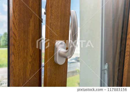 Wooden window open detail 117883156