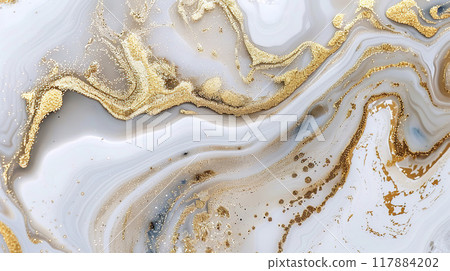 Luxurious White Marble Surface with Intricate Gold Veins 117884202