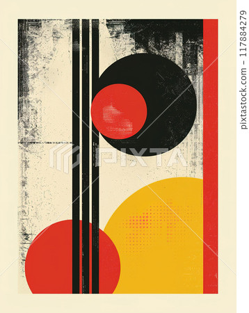 Colorful Contrasts. Bold Red, Black, and Yellow Lines Merge to Form Abstract Brilliance 117884279