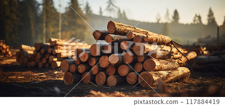 Pile of Logs in the Forest. AI Generated Image 117884419