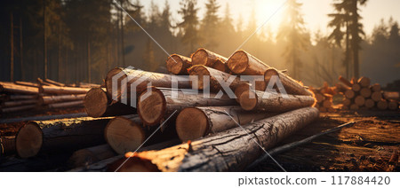 Pile of Logs in the Forest. AI Generated Image 117884420