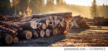 Pile of Logs in the Forest. AI Generated Image 117884421