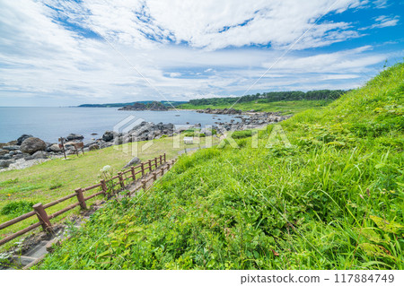 "Aomori Prefecture" Michinoku Sea Breeze Trail Nakasuka Coast and Tanesashi Coast in summer "Aomori Prefecture" Michinoku Sea Breeze Trail Nakasuka Coast and Tanesashi Coast in summer 117884749