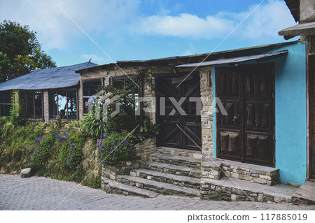 Picturesque rustic cabin house in the town of Galipan, Caracas - Venezuela. Eco house concept. Picturesque rustic cabin house in the town of Galipan, Caracas - Venezuela. Eco house concept. 117885019