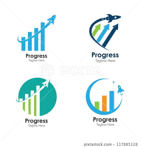 Rocket progress logo,good progress logo vector icon illustration design. Rocket progress logo,good progress logo vector icon illustration design. 117885128