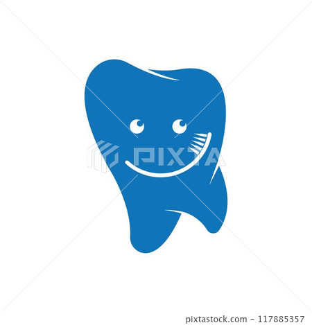 Dental logo with toothbrush illustration 117885357