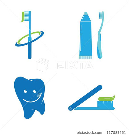 Tooth brush paste logo icon vector Tooth brush paste logo icon vector 117885361