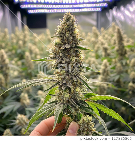 A person is holding a marijuana plant in their hand 117885805
