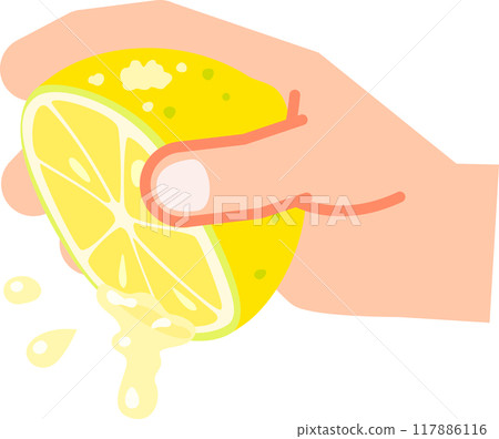 Hands squeezing a halved lemon Hands squeezing a halved lemon 117886116