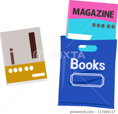Books with obi and magazines in bookstore shopping bags 117886117