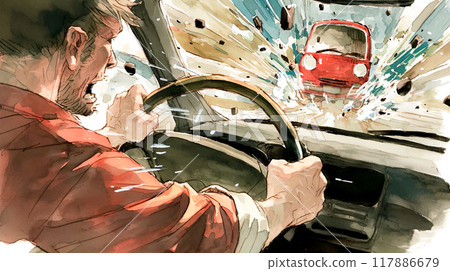 從車內看到的汽車正面碰撞瞬間的影像說明 117886679