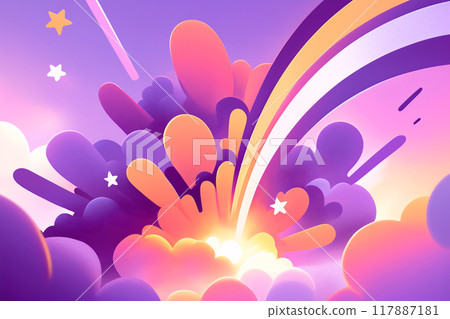 Fancy background with rainbow, clouds and stars 117887181