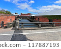 Hakodate Red Brick Warehouses, blue sky and white clouds 117887193