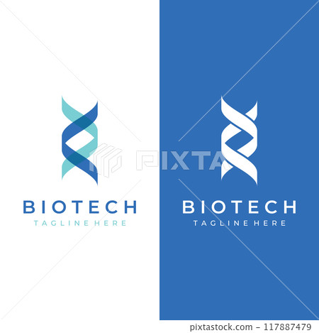 Logo design template DNA elements. Bio tech, DNA people, bio DNA, DNA spirals. Logos can be for science, pharmacy and medical. 117887479