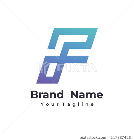 Logo design abstract template element initial letter F geometric shape. Minimalist and modern F Logo design. Logo can be used for branding and business cards. 117887498