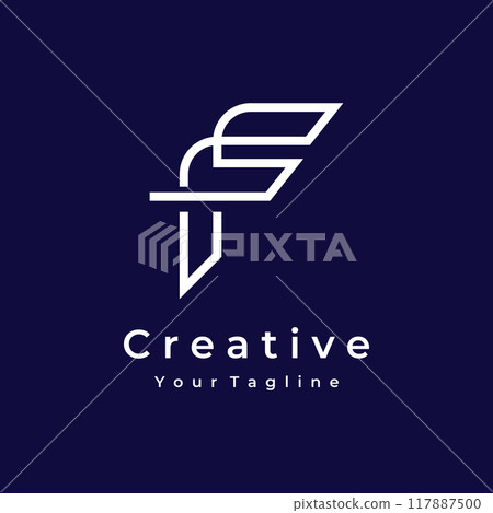 Logo design abstract template element initial letter F geometric shape. Minimalist and modern F Logo design. Logo can be used for branding and business cards. 117887500