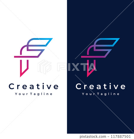 Logo design abstract template element initial letter F geometric shape. Minimalist and modern F Logo design. Logo can be used for branding and business cards. Logo design abstract template element initial letter F geometric shape. Minimalist and modern F Logo design. Logo can be used for branding and business cards. 117887501