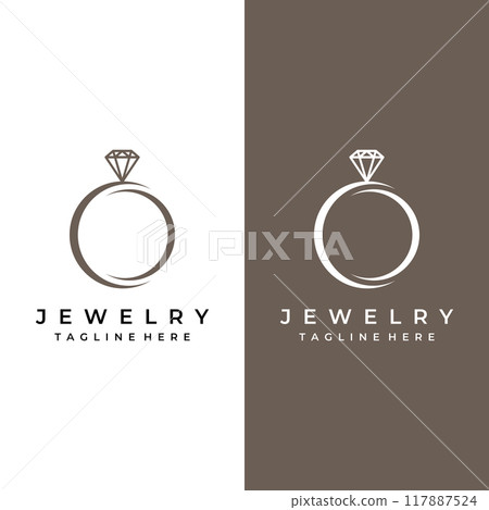 Jewelry ring abstract logo template design with luxury diamonds or gems.Isolated on black and white background.Logo can be for jewelry brands and signs. 117887524