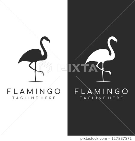 Logo design of long-legged bird or flamingo. Logo with lines, abstract and simple. 117887571