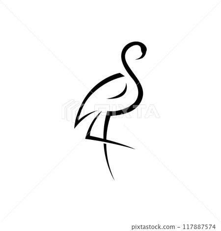 Logo design of long-legged bird or flamingo. Logo with lines, abstract and simple. Logo design of long-legged bird or flamingo. Logo with lines, abstract and simple. 117887574