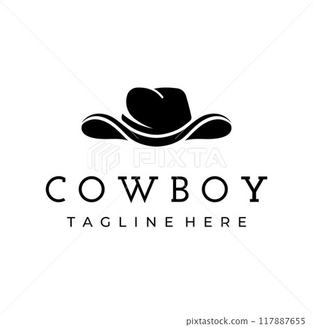Simple silhouette cowboy hat logo template design isolated on black and white background. 117887655