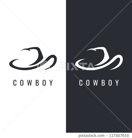 Simple silhouette cowboy hat logo template design isolated on black and white background. Simple silhouette cowboy hat logo template design isolated on black and white background. 117887658