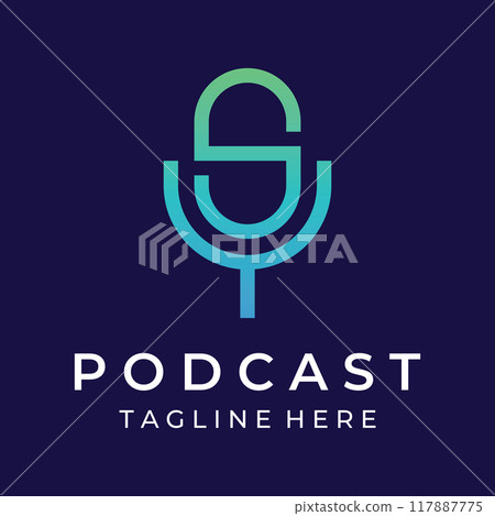 Podcast logo template vector design with modern trendy microphone audio. Podcasts for studio, interview, multimedia and web. 117887775