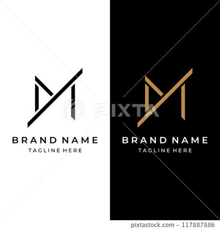 Abstract initial template logo minimalist letter M element.Symbol of modern, elegant, unique and luxurious geometry.Design for identity.brand. company business. 117887886