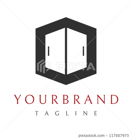 Simple open door abstract logo vector design, interior with geometric shapes or monogram.For building construction, business.property and company. Simple open door abstract logo vector design, interior with geometric shapes or monogram.For building construction, business.property and company. 117887973