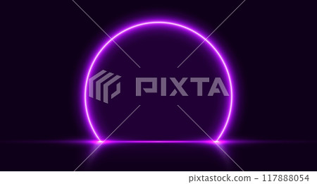 Neon arch, purple glowing portal, futuristic circle stage, magic gate background. 117888054