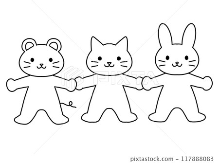 兔子、貓和老鼠手牽手的插圖 117888083