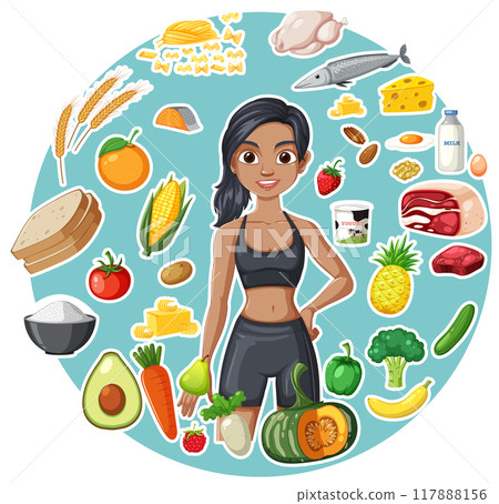 Healthy Eating and Fitness Illustration 117888156